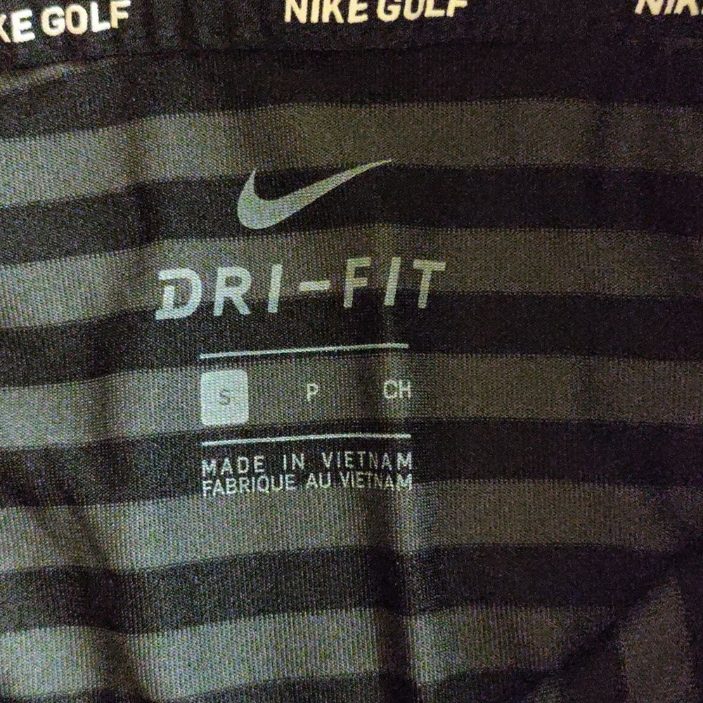 Nike Gold Polo Small Black Gray Striped Polo Shirt Dri fit Nike Golf Wear - Picture 4 of 6